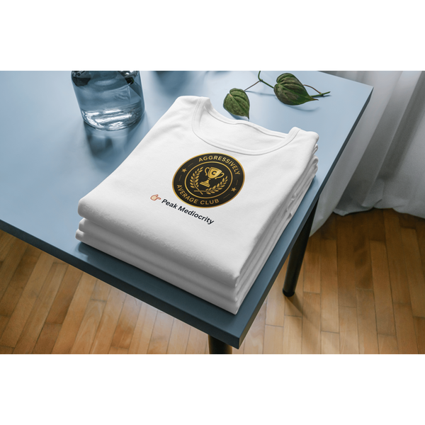 Aggressively Average Club- Peak Mediocrity-Unisex Organic Oversized High Neck T-Shirt – Funny Minimal Streetwear Graphic Tee