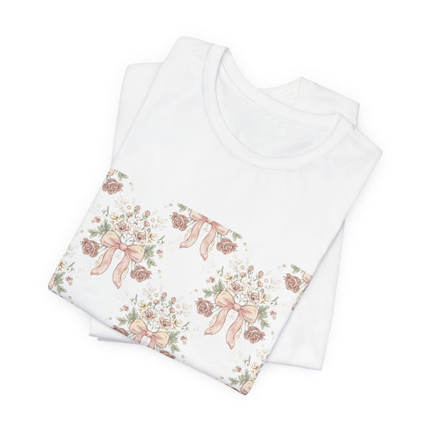 Blush Bow & Floral Repeat Tee | Coquette Lace Pattern