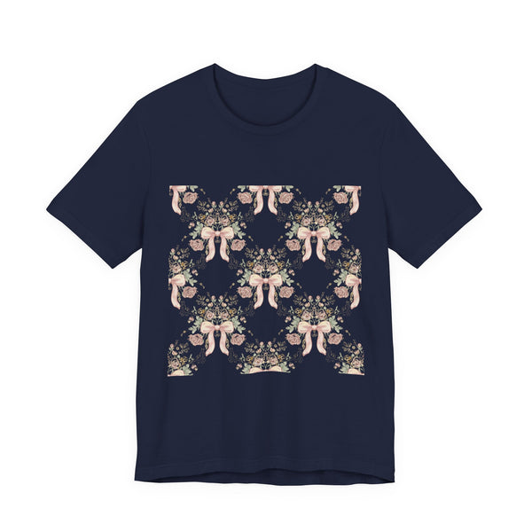 Blush Bow & Floral Repeat Tee | Coquette Lace Pattern