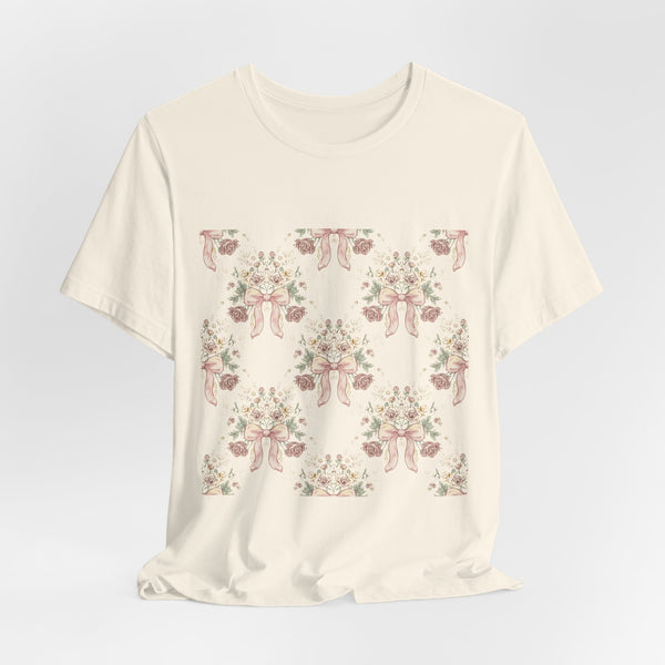 Blush Bow & Floral Repeat Tee | Coquette Lace Pattern