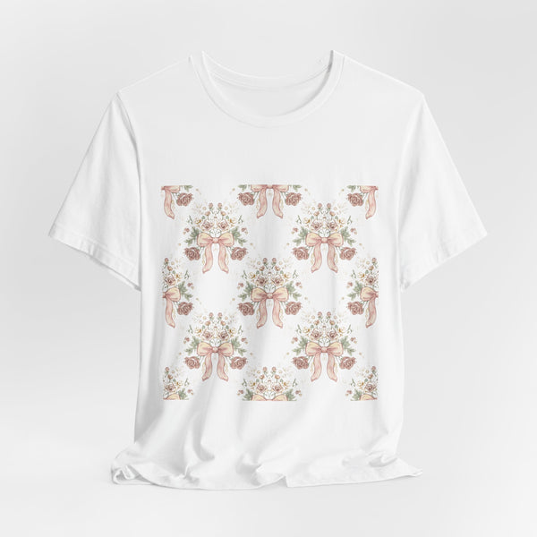 Blush Bow & Floral Repeat Tee | Coquette Lace Pattern