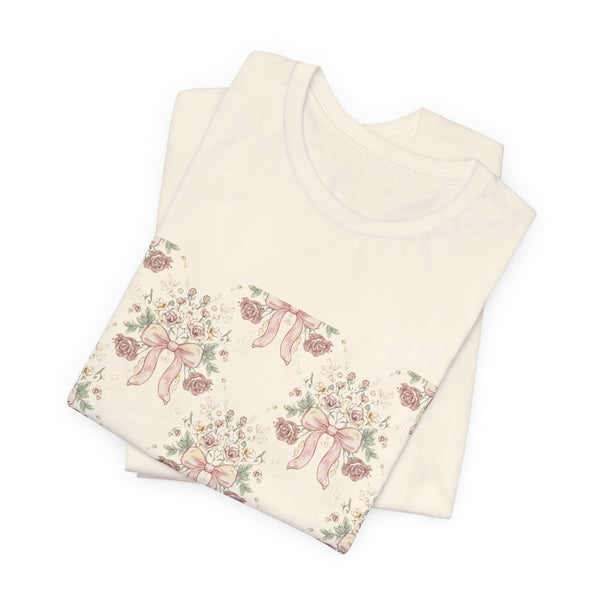 Blush Bow & Floral Repeat Tee | Coquette Lace Pattern