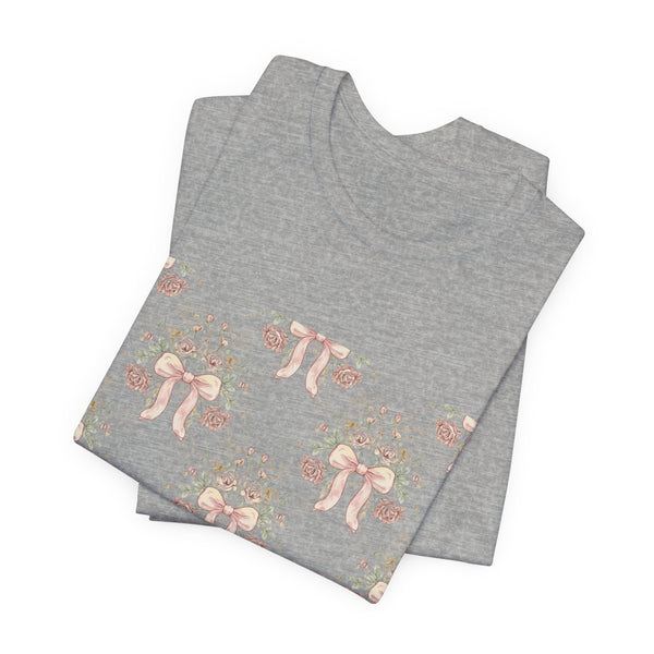 Blush Bow & Floral Repeat Tee | Coquette Lace Pattern