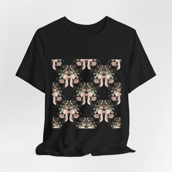 Blush Bow & Floral Repeat Tee | Coquette Lace Pattern