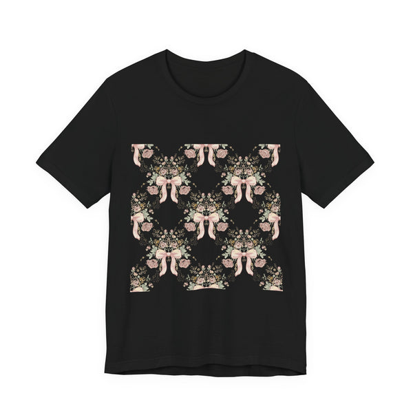 Blush Bow & Floral Repeat Tee | Coquette Lace Pattern