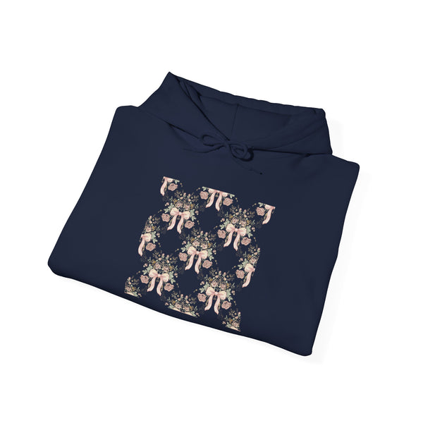 Vintage Bow & Floral Repeat Hoodie | Coquette Lace Scallop Pattern