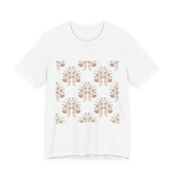 Blush Bow & Floral Repeat Tee | Coquette Lace Pattern