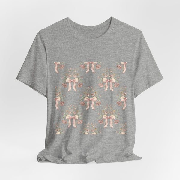 Blush Bow & Floral Repeat Tee | Coquette Lace Pattern