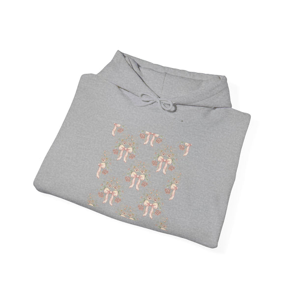 Vintage Bow & Floral Repeat Hoodie | Coquette Lace Scallop Pattern