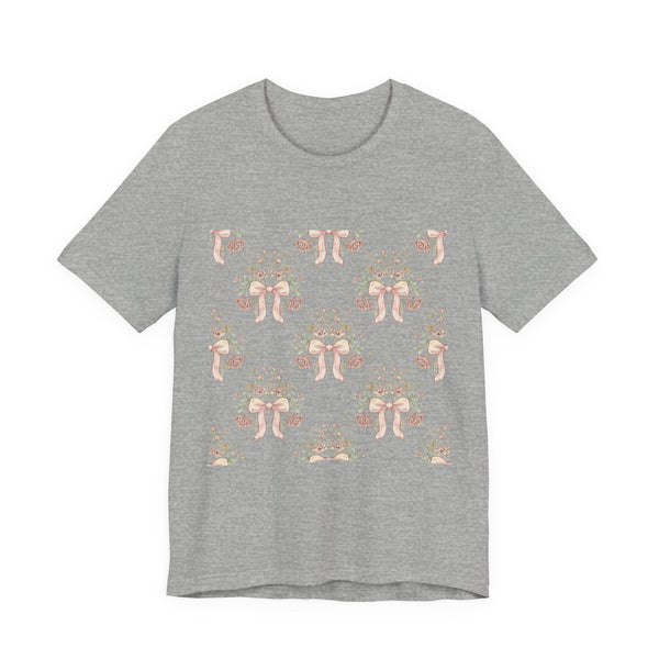 Blush Bow & Floral Repeat Tee | Coquette Lace Pattern