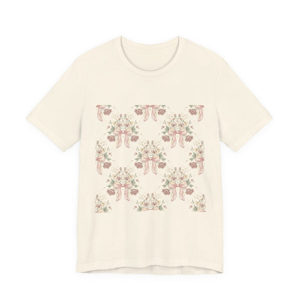 Blush Bow & Floral Repeat Tee | Coquette Lace Pattern